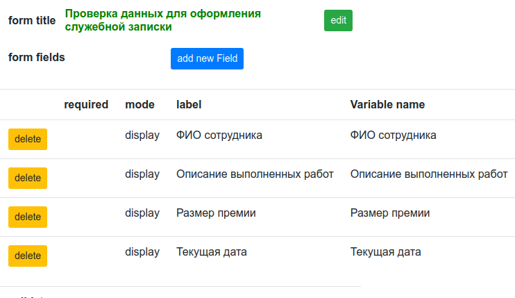 Форма узла Проверка данных для оформления служебной записки